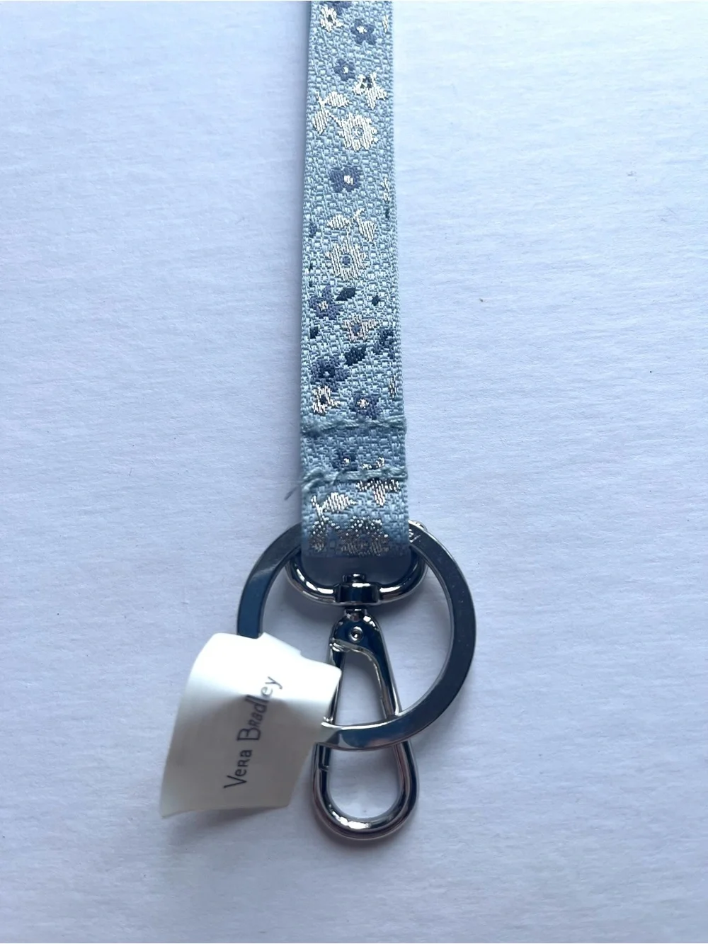 Vera Bradley Floating Ditsy Floral Lanyard Blue Silver Metallic Key Ring NWT